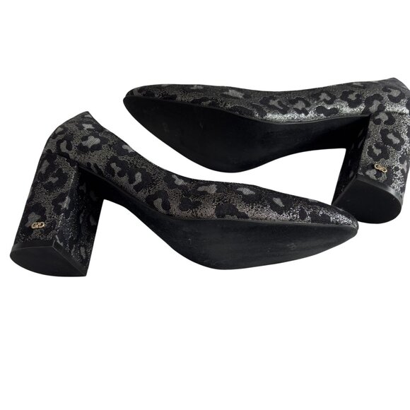 Cole Haan Leopard Print Chunky Heel Pumps Size 8.5 Black/Silver - Picture 3 of 11